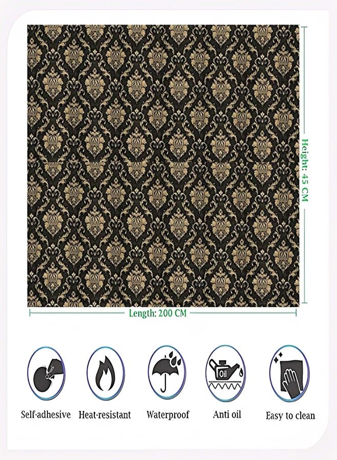 JAAMSO ROYALS ورق جدران قابل للإزالة واللصق من Jaamso Royals Gold and Black Damark، ملصق حائط (200 سم * 45 سم) - Image 2